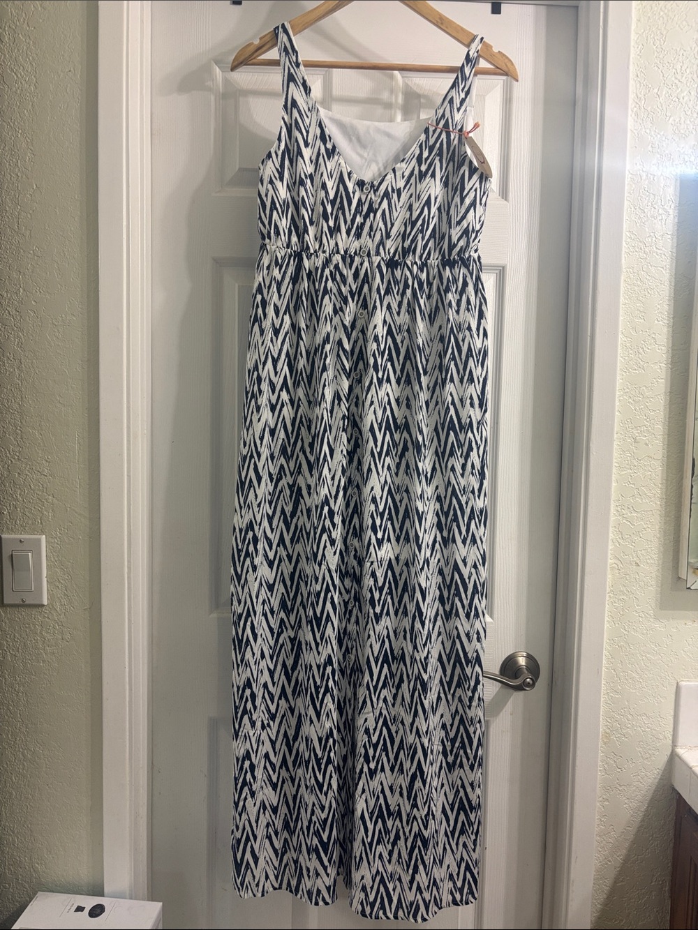 RAGA Navy and White Chevron-Print Maxi Dress